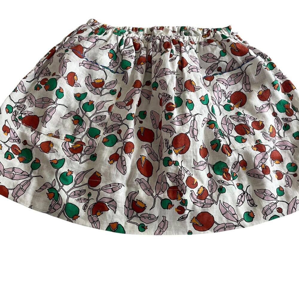 Oeuf Girls Skirt White Multicolor Woven 100% Linen Floral Print Summer size 8
